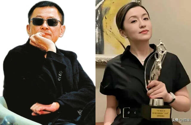 people-Man in sunglasses and black coat-A-Woman holding an award trophy-B-Split image composition-C-Black attire theme
