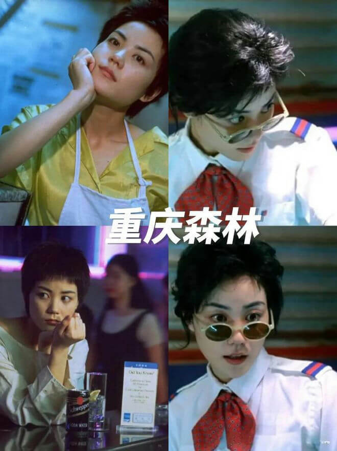 people-Faye Wong-Chungking Express-Faye Wong-yellow shirt and apron-Faye Wong-uniform and sunglasses