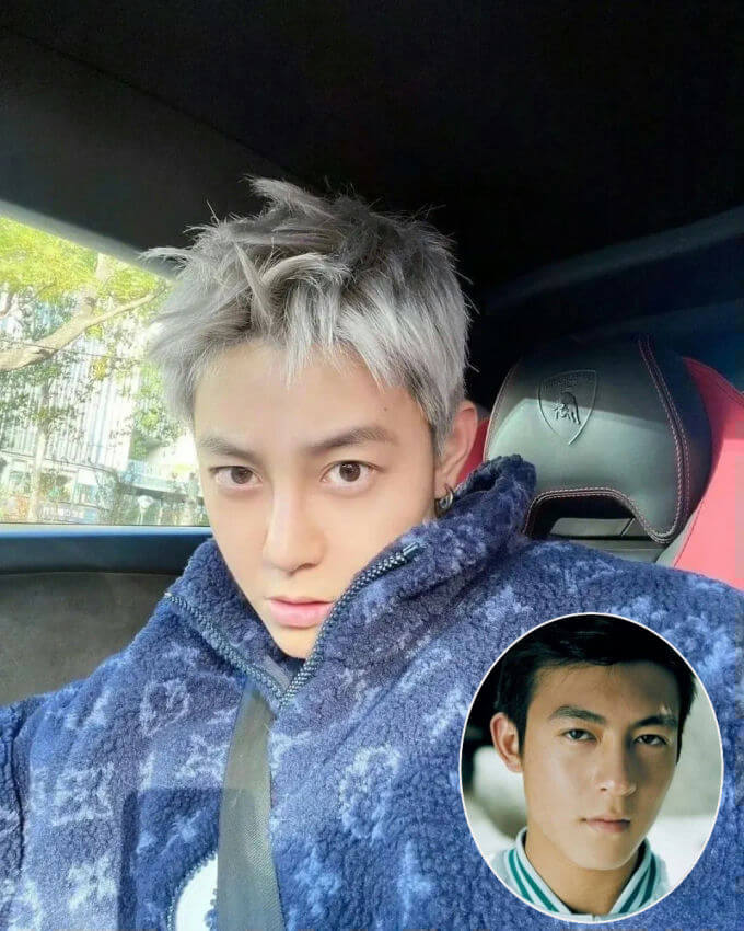 people-Huang Zitao (Tao)-A-silver hair-A-blue fleece jacket-A-Lamborghini interior-A-inset photo of Edison Chen
