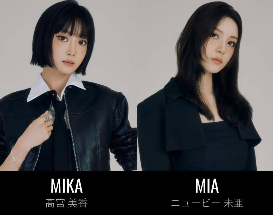 people-Mika-short black hair-Mia-long dark hair-both wearing black outfits-both have light makeup