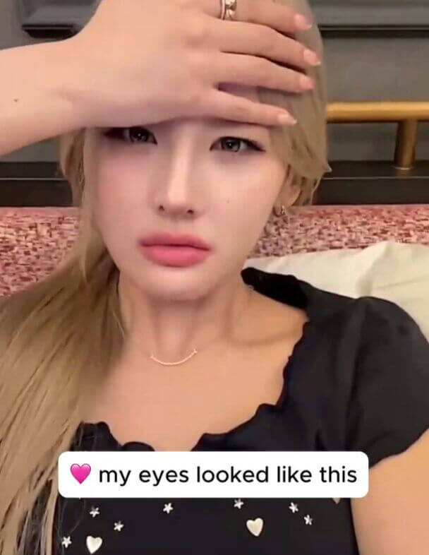 people-woman-A-blonde hair-B-pink lipstick-C-hand on forehead