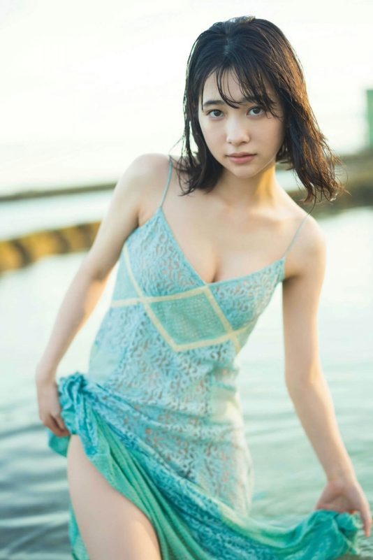 people-1-woman-A-Japanese-A-wet-hair-A-blue-dress-B-lace-B-standing-in-water-C-light-blue-dress-C
