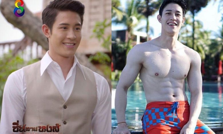people-Thai actor-Shirtless-Thai drama promotion-Bright colorful swim trunks