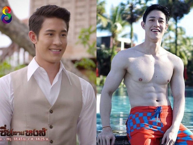 people-Thai actor-Shirtless-Thai drama promotion-Bright colorful swim trunks