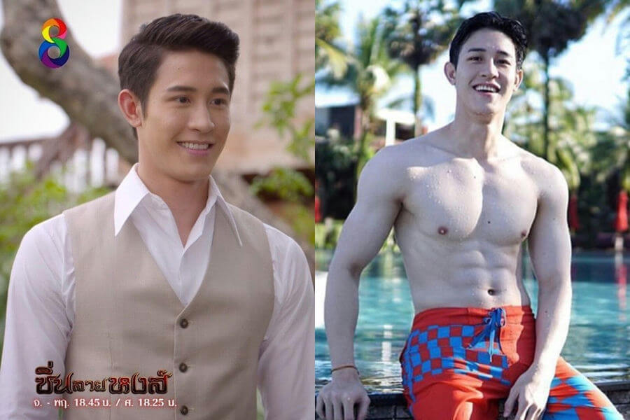 people-Thai actor-Shirtless-Thai drama promotion-Bright colorful swim trunks
