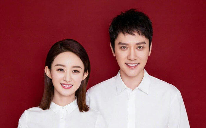 people-A-Zhao Liying-A-Chen Xiao-A-smiling-A-white shirts-A-red background