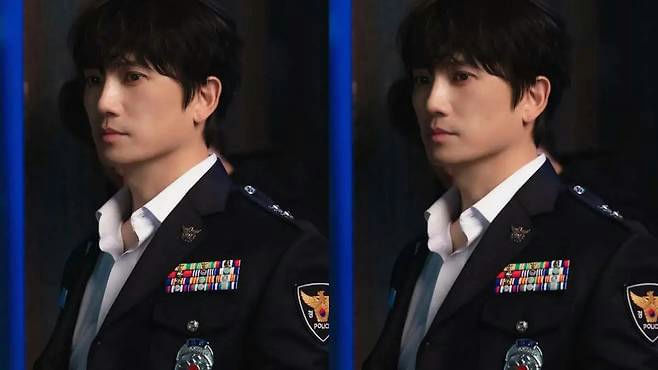 people-man-Korean actor-A-police uniform-B-ribbon bars-C-serious expression