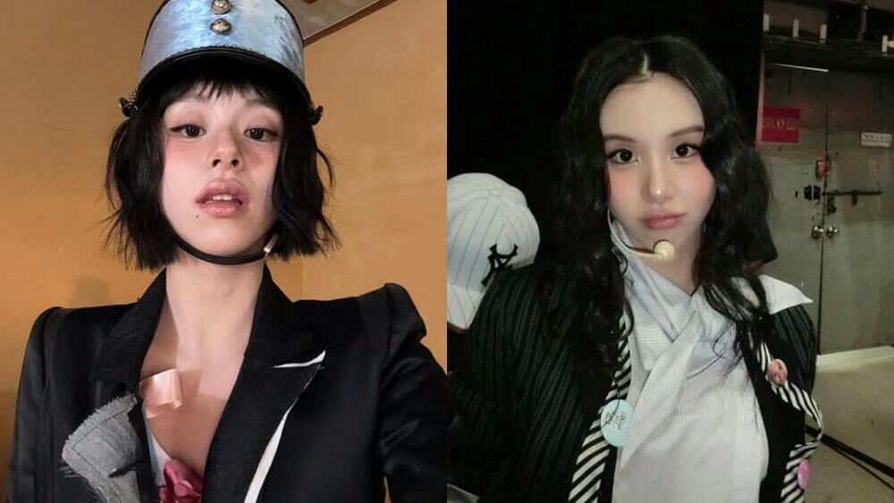 people-two women-A-K-pop idol-A-Chaeyoung (TWICE)-B-makeup-B-stage attire-C-comparison