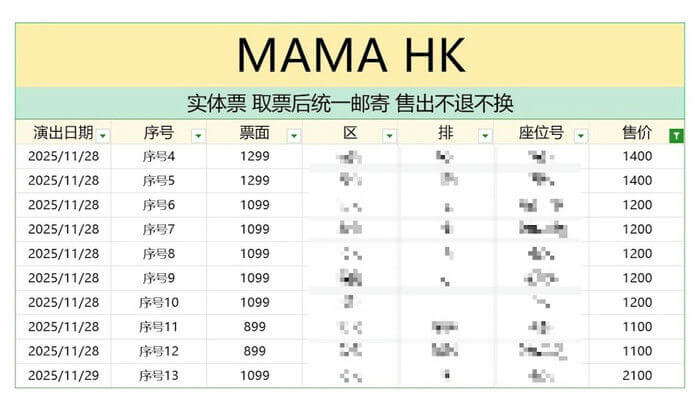 spreadsheet-A-MAMA HK-A-ticket sales-A-table data-A-Chinese text
