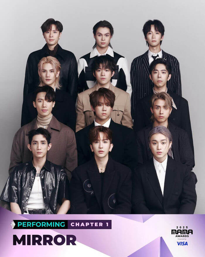 people-12 members of the Hong Kong boy band MIRROR-A-Hong Kong boy band-A-formal/stylish attire-B-group portrait-C-MAMA Awards announcement