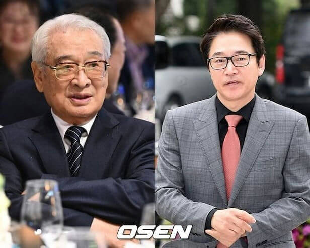 people-Elderly man with white hair and glasses in a dark suit and tie-A-Middle-aged man with dark hair and glasses in a grey plaid suit and pink tie-B-Asian-C-Business attire