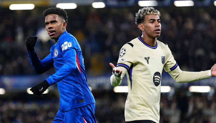 people-two soccer players-Chelsea player celebrating-FC Porto player looking disappointed-UEFA Champions League match