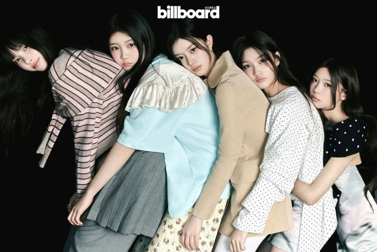 people-Five young women-A-K-pop group-A-Billboard Korea cover-B-Candid pose-C-Pastel and neutral tones