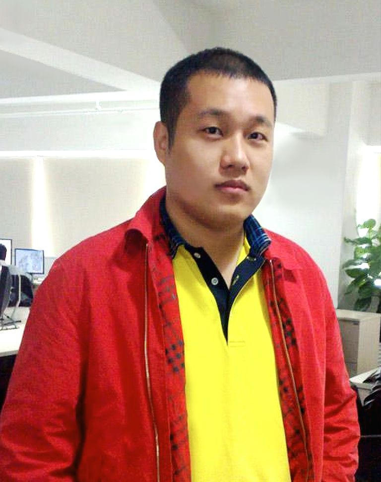 people-Asian man-A-buzz cut-A-red jacket-A-yellow polo shirt