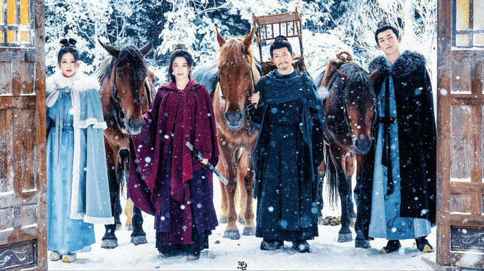 people-Four people-A-Chinese historical drama-A-Winter scene-A-Horses-A-Snowfall