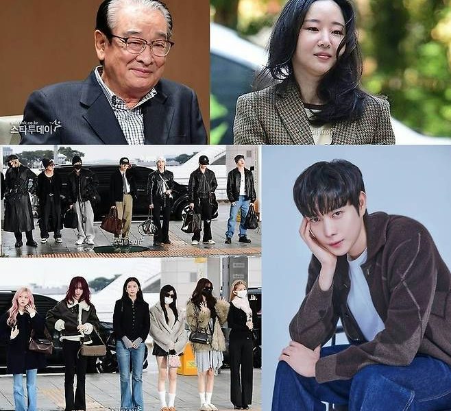 people-Elderly man in glasses and suit-A-Woman with dark hair in a plaid jacket-B-Group of men in dark clothing arriving at an airport-C-Group of women in casual fashionable outfits arriving at an airport-D-Young man posing leaning on his hand