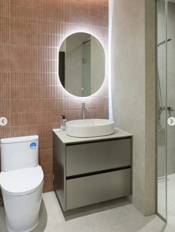 bathroom-A-modern-A-vanity-A-vessel sink-A-backlit mirror
