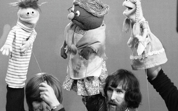 people-3-puppets-3-puppeteers-3-Muppets-3-black and white