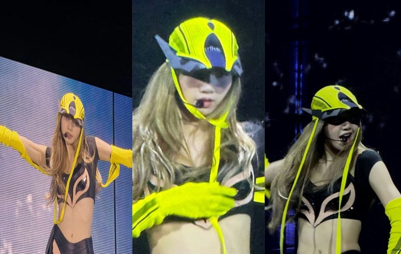 people-1-performer-A-stage-A-neon-yellow-headwear-B-black-and-pink-crop-top-C-long-neon-yellow-gloves