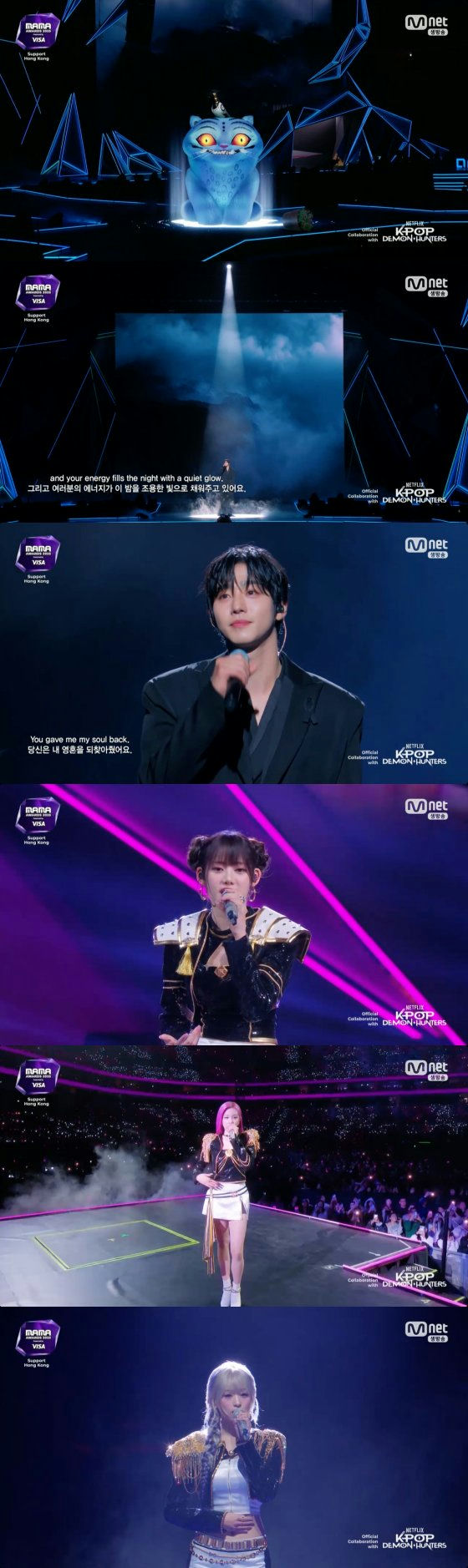 people-Singer performing-A-Stage setup-B-Animated character-C-Subtitles