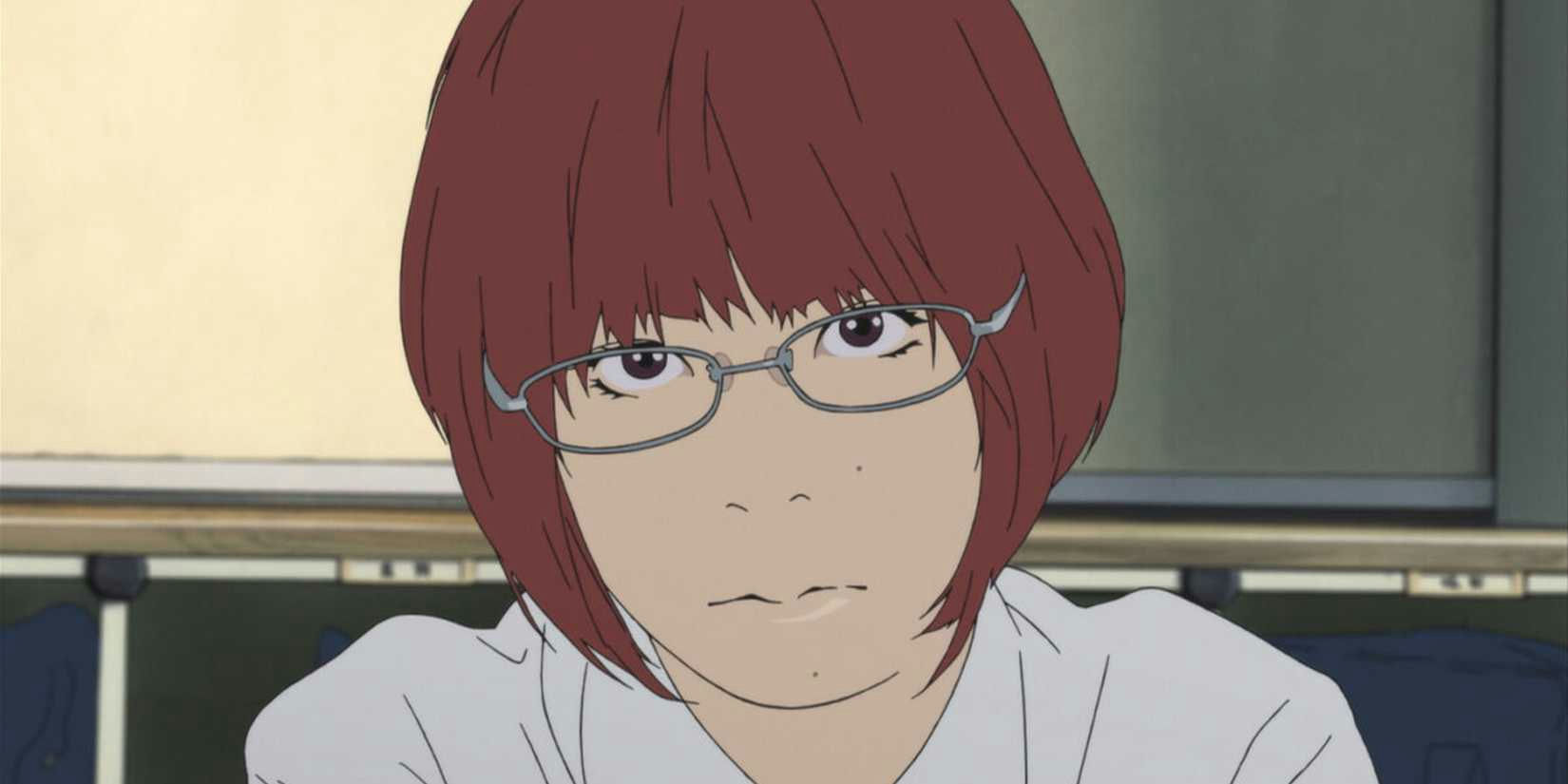 people-anime character-A-glasses-A-red hair-A-serious expression