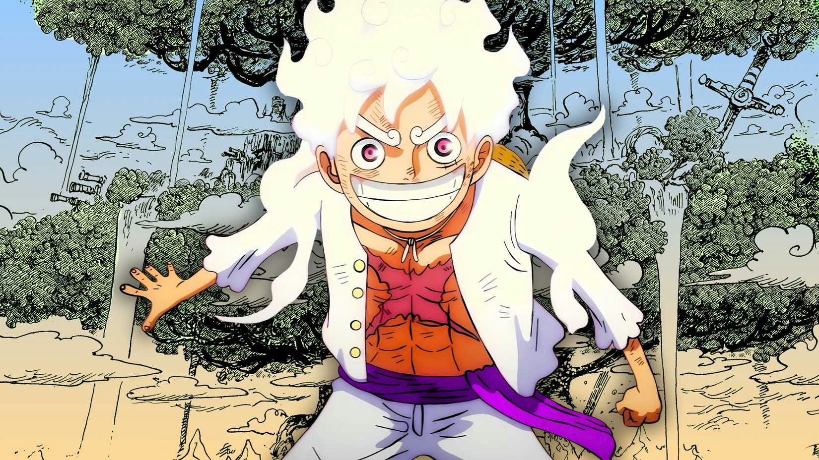 people-Monkey D. Luffy-Gear 5-anime-One Piece-white hair-smiling-cartoon-manga