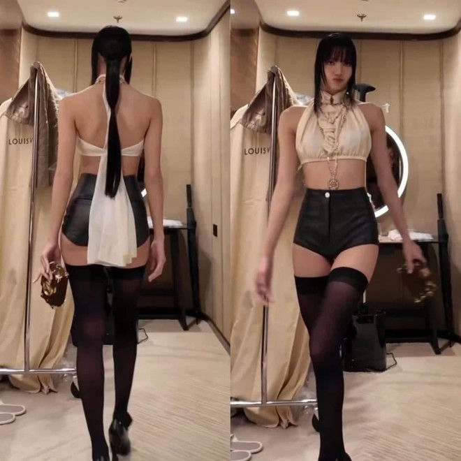 people-1-woman-A-fashion-A-black shorts-B-white halter top-C