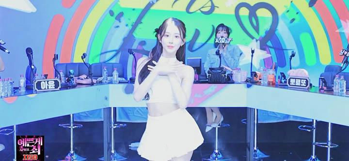 people-1-female performer-A-white crop top-B-white mini skirt-C-two-toned hair