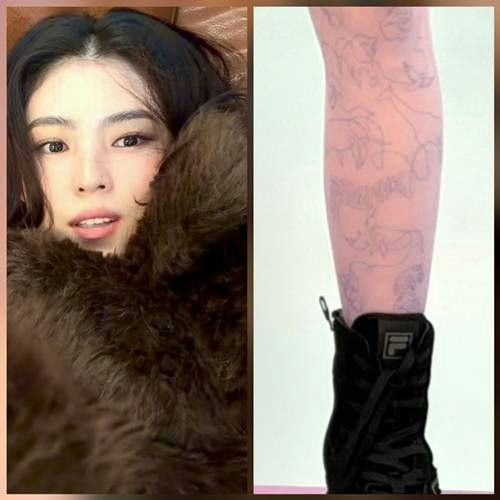 people-Han So Hee-A-selfie-A-fur coat-B-pink patterned tights-C-black high-top sneakers