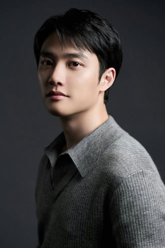 people-D.O (Do Kyungsoo)-A-portrait-A-male-A-handsome-A-korean-A-dark background-A-grey sweater