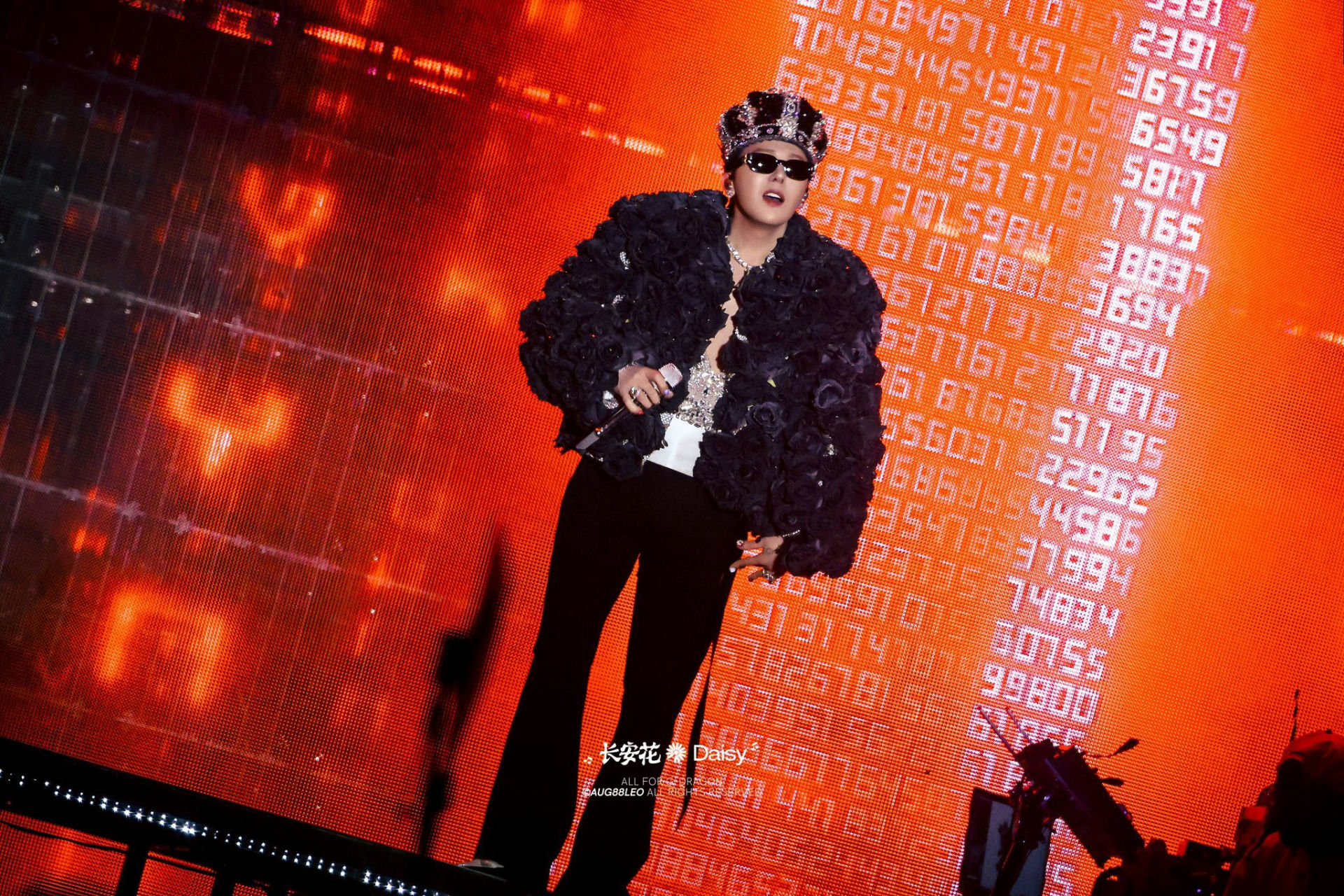 people-G-Dragon-A-performance-A-crown-A-black-rose-jacket-A-sunglasses-A-stage-A-red-LED-screen