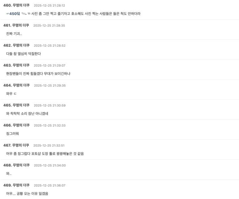 people-0-comment-A-460-450덜 ㄱㄴㄲ 사진 좀 그만 찍고 즐기자고 호소해도 사진 찍는 사람들은 척도 안하더라-B-461-진짜 기괴..-C-462-다들 참 열심히 덕질한다