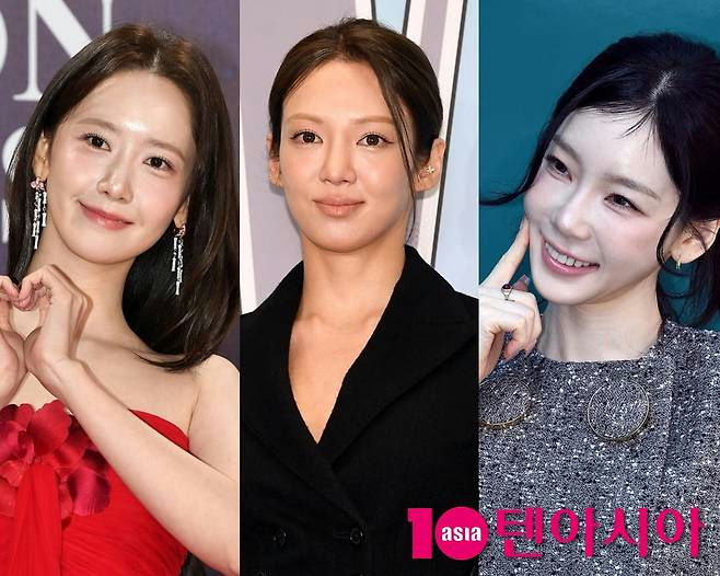people-Yoona (Girls' Generation)-red dress-Lee Da-hee-black blazer-Taeyeon (Girls' Generation)-gray tweed top
