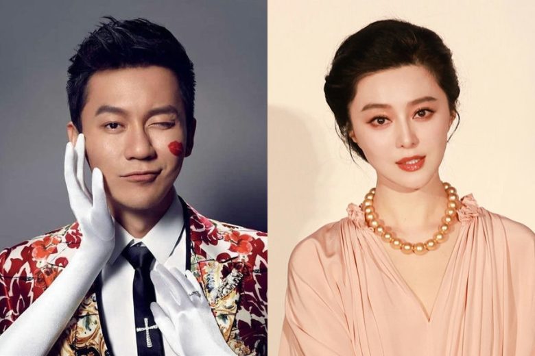 people-male actor-winking-lipstick kiss mark-floral suit-female actress-pink dress-gold pearl necklace