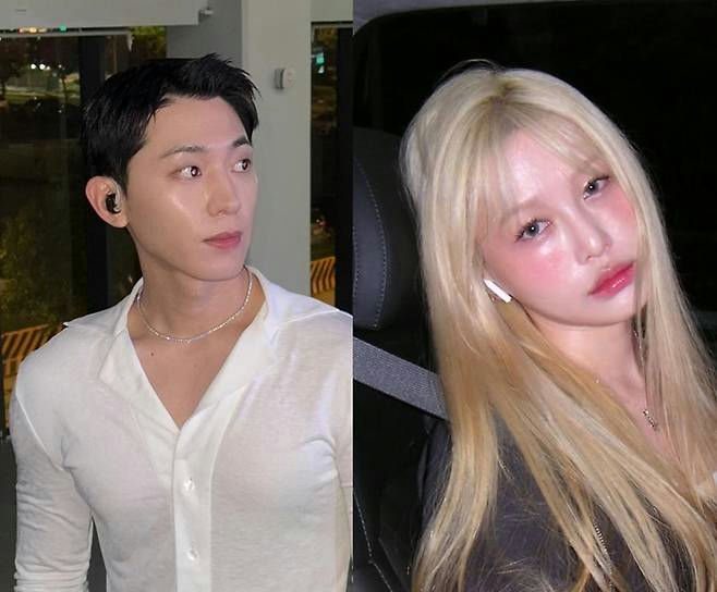 people-man-white shirt-woman-blonde hair-split image