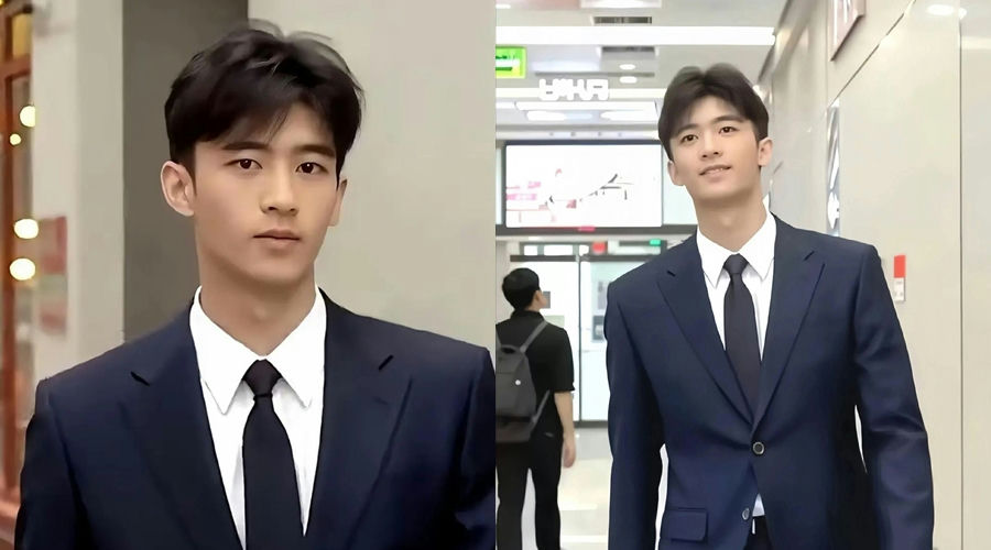 people-Asian male actor-suit-professional attire-dark blue suit-white shirt-black tie