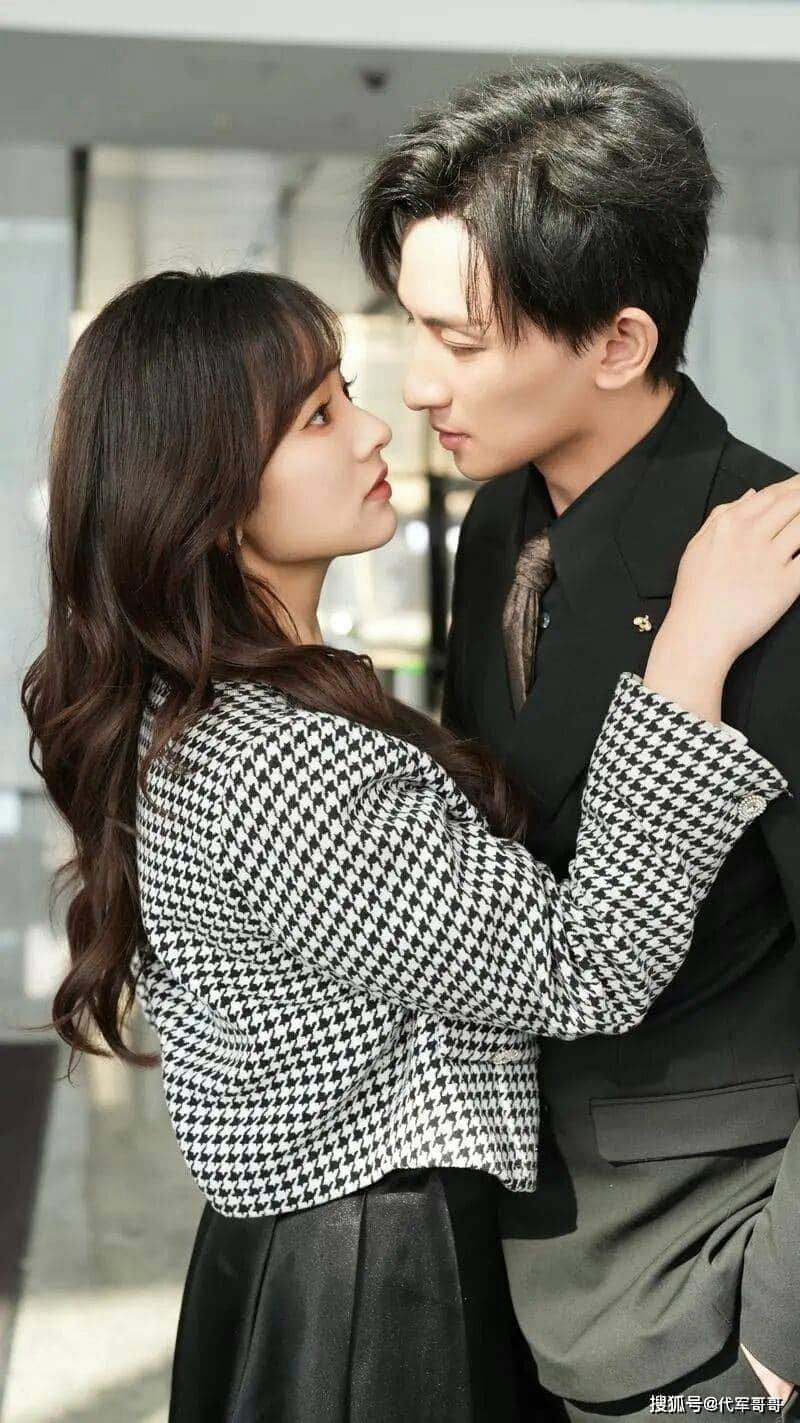 people-Chinese actors-A-couple-A-intimate gaze-B-woman in houndstooth jacket-C-man in black suit