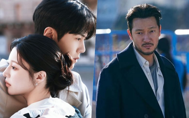 people-A-Korean drama poster-A-couple hugging-B-man with beard-C-split image