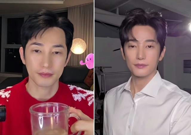 people-Korean actor Yoon Shi Yoon-split screen-red sweater-white collared shirt