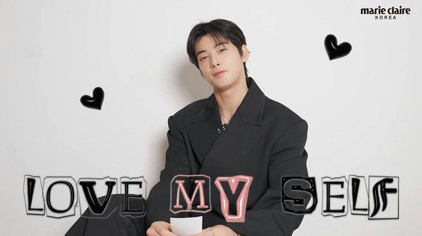 people-Cha Eun-woo-black blazer-white background-Marie Claire Korea-LOVE MY SELF