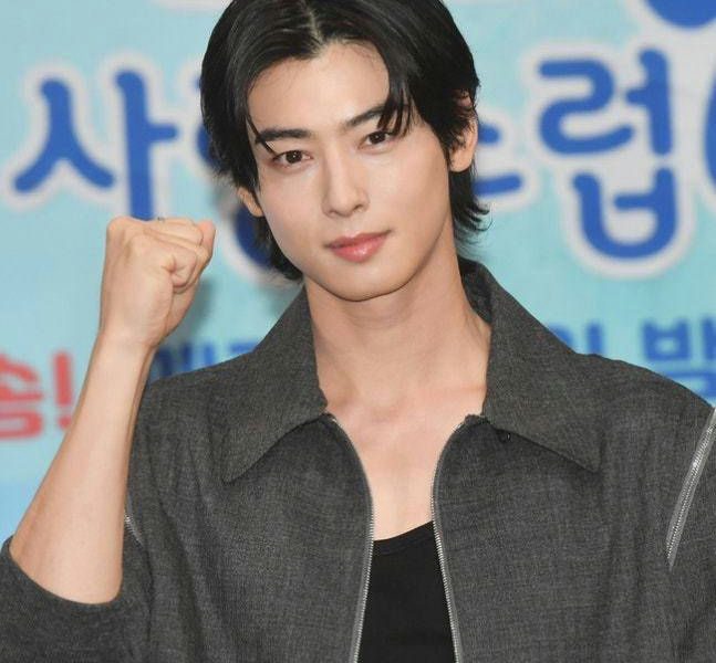people-Cha Eun-woo-A-fist pump-A-dark hair-B-grey jacket-C-Newsen watermark