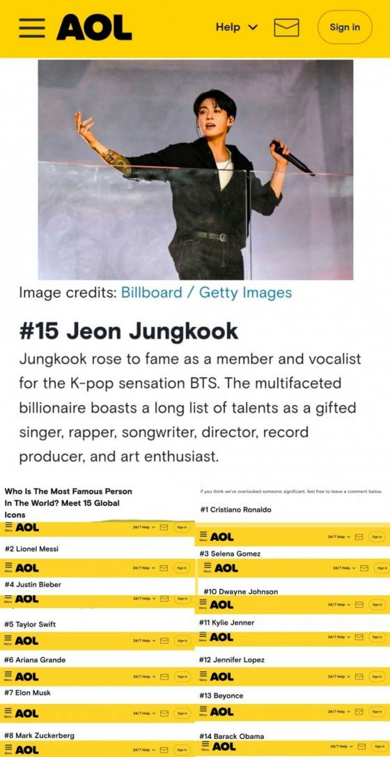 BTS Jungkook AOL most famous people