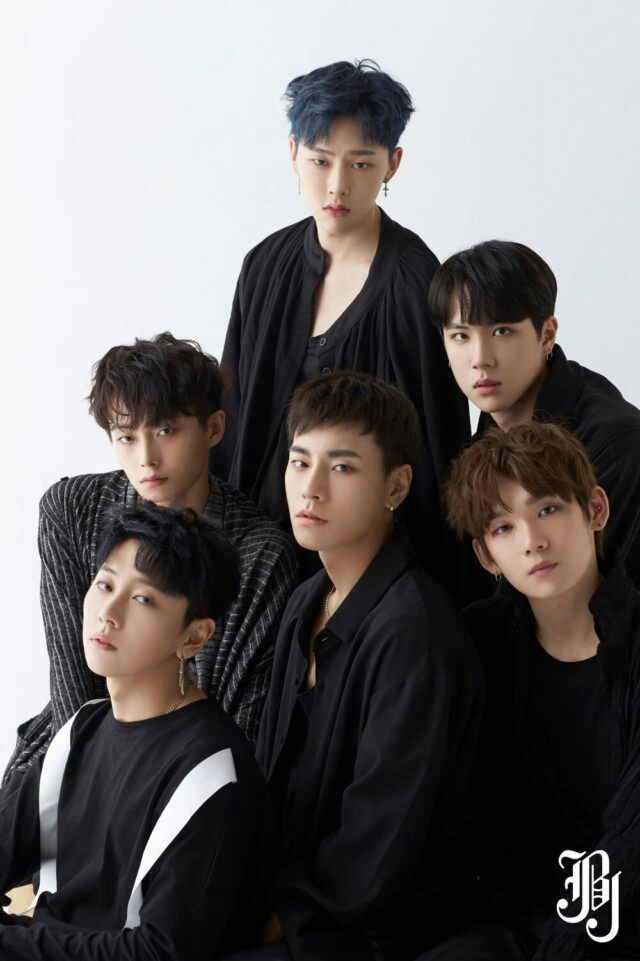 people-Boy band-K-pop-group-JBJ-black-attire-studio-portrait