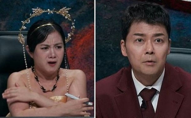 people-Kim Sook-surprised expression-man in suit-historical costume-Korean television show