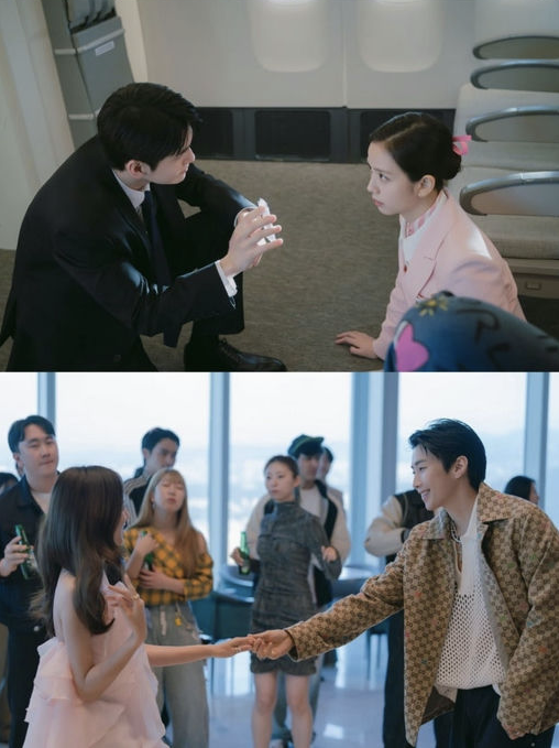 people-Lee Je-hoon-crouching-airplane-Han Ji-min-flight-attendant-party-Cha Hak-yeon-dancing