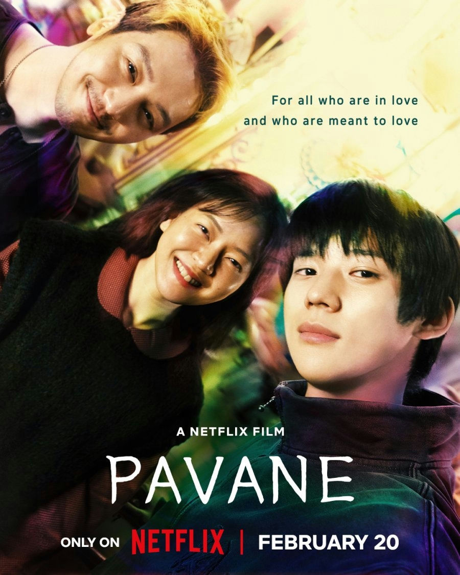 people-Three people-Asian actors-Pavane movie poster-Netflix film-February 20 release
