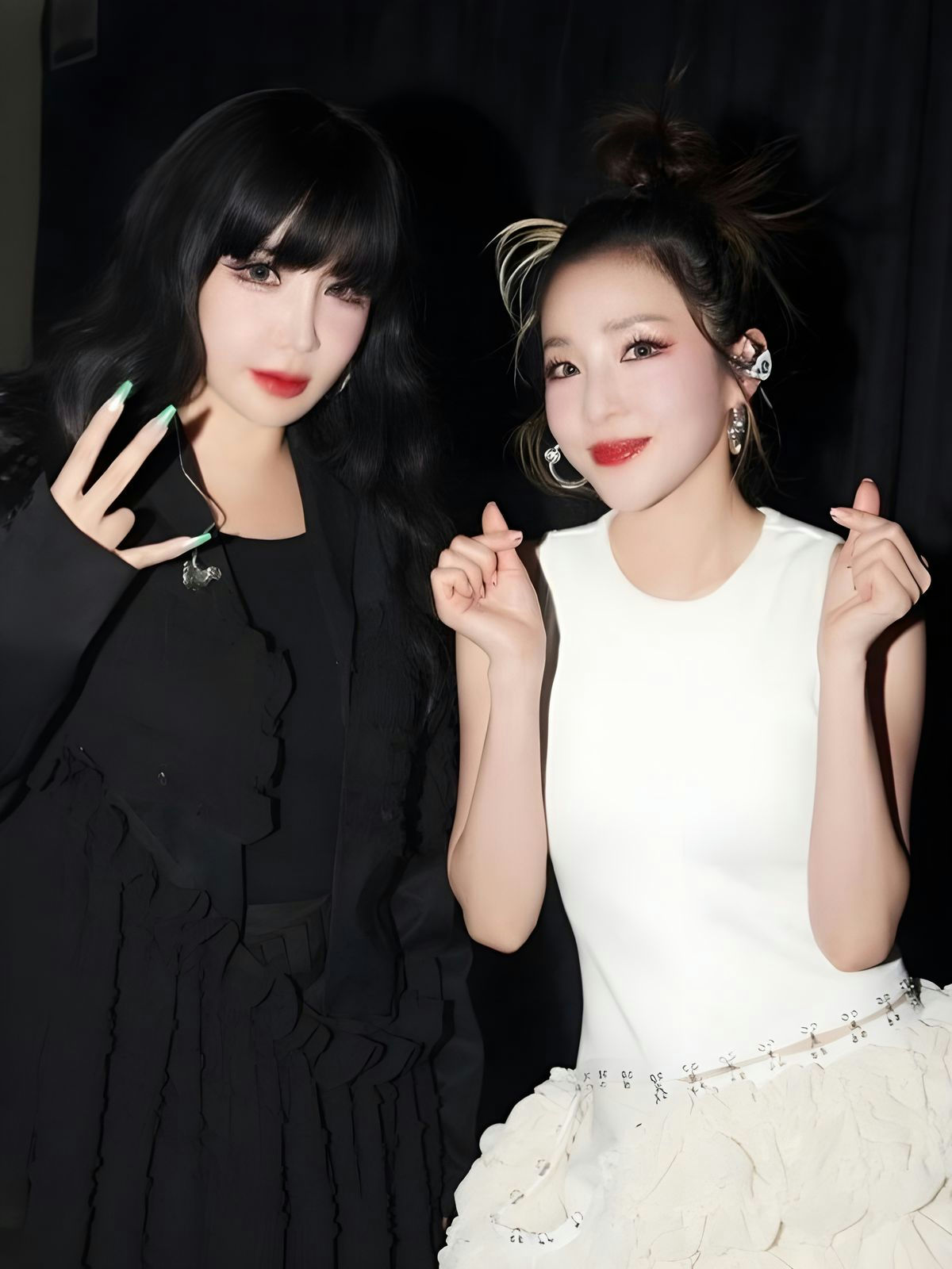 *people-T-ara's Hyomin-A-K-pop Idol-A-Park Bom (2NE1)-B-Black Outfit-C-White Dress*