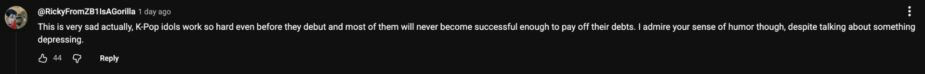 people-no people visible-comment-K-Pop idols work hard-debt-humor-depressing