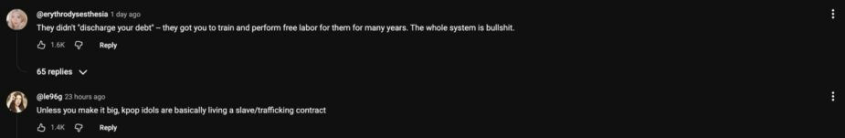 people-no people visible-A-YouTube comment-A-K-pop-A-slave contract-B-debt-B-free labor-C-system criticism
