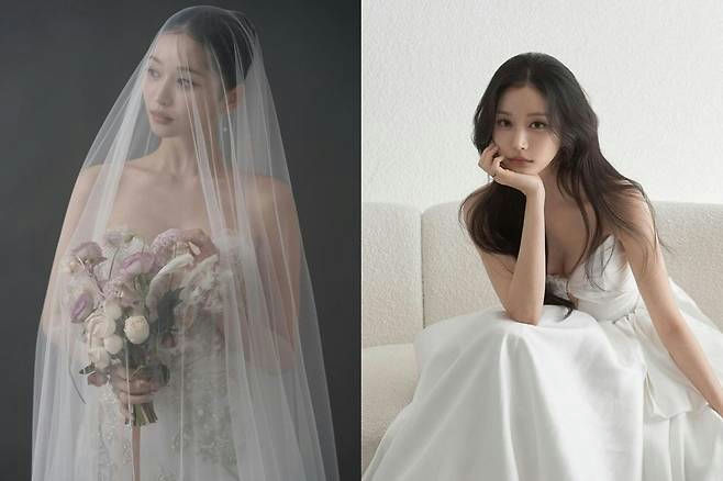 people-South Korean actress Kim Hye-yoon-wedding dress-A-bride-A-veil-A-bouquet-B-white dress-B-posing indoors-C